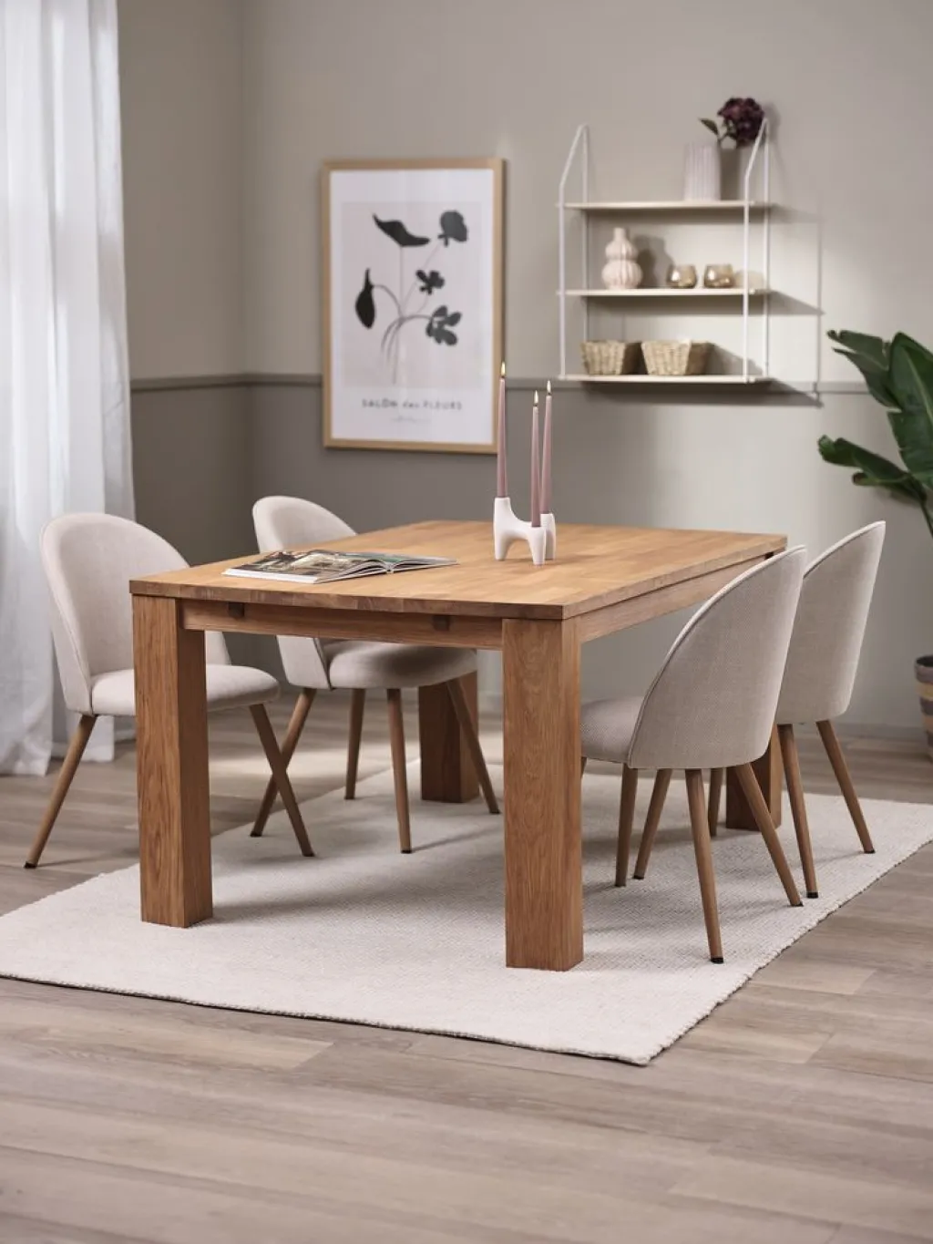 Mesas De Comedor|Conjuntos De Comedor>JYSK OLDE + THORUPMesa OLDE L160 roble natural + 4 sillas THORUP beis/roble