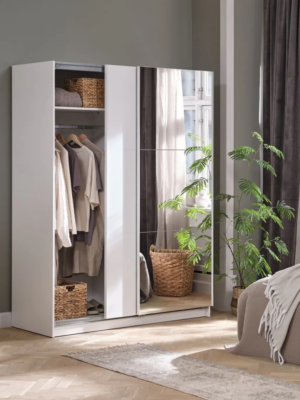Armarios|Todos Los Armarios>JYSK RABERGArmario RABERG 150x200 con espejo blanco Blanco+Cristal de espejo