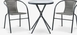 Conjuntos Mesa Y Sillas De Jardín>JYSK RADSTRUP + GRENAAMesa RADSTRUP Ø60 negro + 2 sillas GRENAA gris