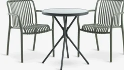 Conjuntos Mesa Y Sillas De Jardín>JYSK RADSTRUP + NABBENMesa RADSTRUP Ø60 negro + 2 sillas NABBEN Verde oliva