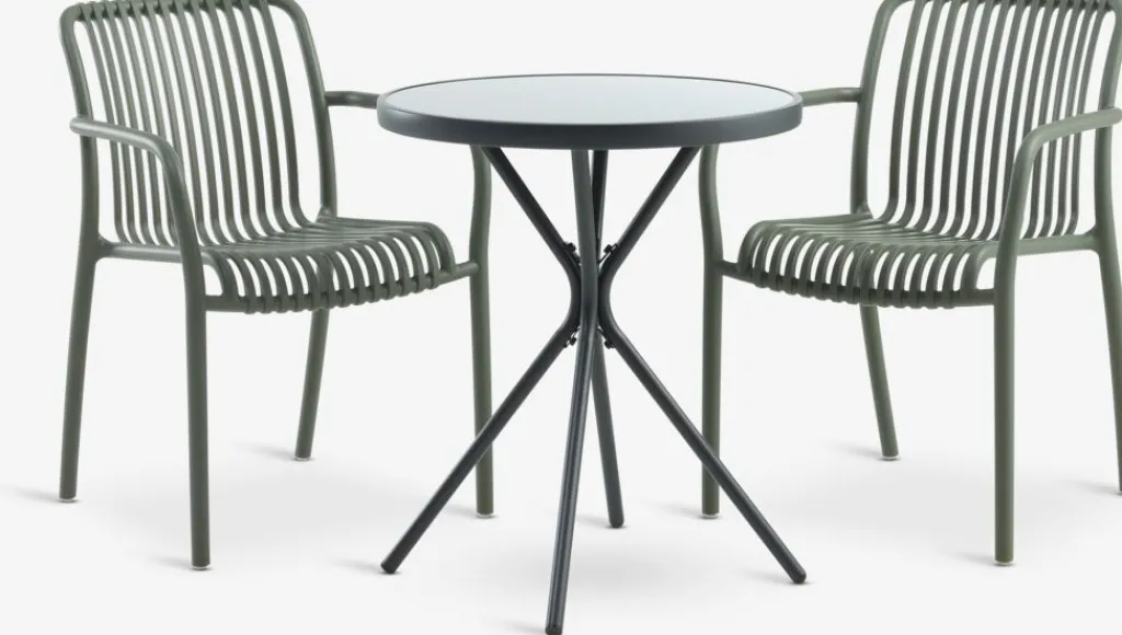Conjuntos Mesa Y Sillas De Jardín>JYSK RADSTRUP + NABBENMesa RADSTRUP Ø60 negro + 2 sillas NABBEN Verde oliva