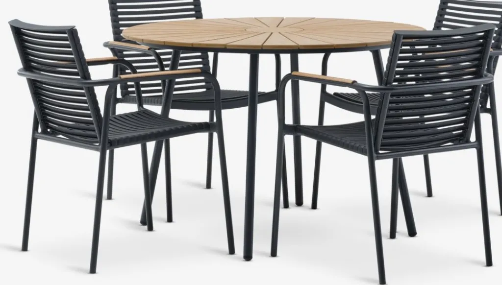 Conjuntos Mesa Y Sillas De Jardín>JUTLANDIA RANGSTRUP + NABEMesa RANGSTRUP Ø110 natural/negro + 4 sillas NABE negro