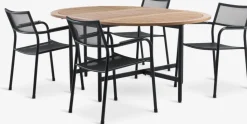 Conjuntos Mesa Y Sillas De Jardín>JYSK RENA + HEMSEDALMesa RENA L54/175 madera dura + 4 sillas HEMSEDAL negro