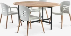 Conjuntos Mesa Y Sillas De Jardín>JYSK RENA + NYLENDIAMesa RENA L54/175 madera dura + 4 sillas NYLENDIA beis