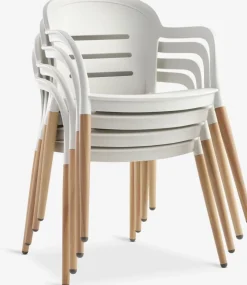 Conjuntos Mesa Y Sillas De Jardín>JYSK RENA + NYLENDIAMesa RENA L54/175 madera dura + 4 sillas NYLENDIA beis