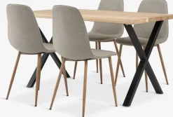 Mesas De Comedor|Conjuntos De Comedor>JYSK ROSLEV + BISTRUPMesa ROSLEV L140 roble natural + 4 sillas BISTRUP arena