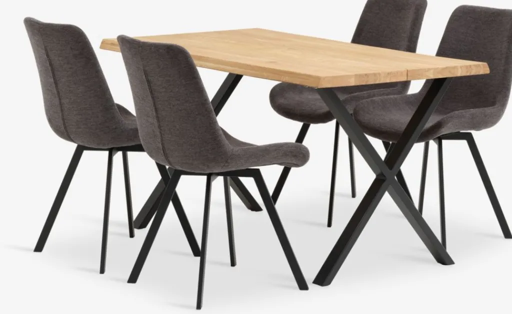 Mesas De Comedor|Conjuntos De Comedor>JYSK ROSLEV + HYGUMMesa ROSLEV L140 roble natural + 4 sillas HYGUM gris