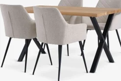 Mesas De Comedor|Conjuntos De Comedor>JYSK ROSLEV + PURHUSMesa ROSLEV L140 roble natural + 4 PURHUS blanco crudo/negro