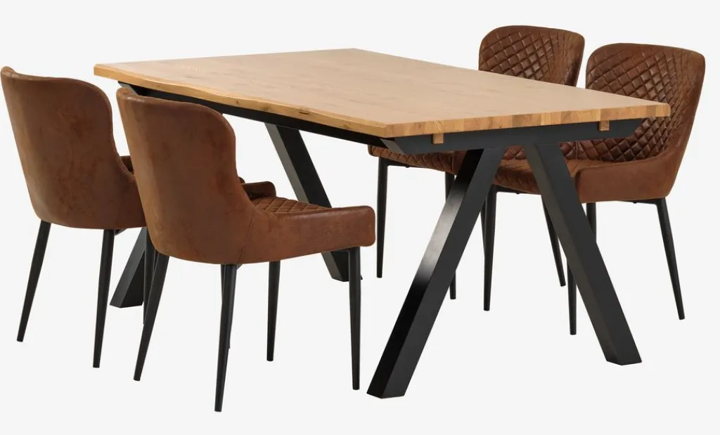 Mesas De Comedor|Conjuntos De Comedor>JYSK SANDBY + PEBRINGEMesa SANDBY L160 roble natural + 4 sillas PEBRINGE marrón Roble natural+Negro