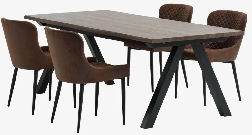Mesas De Comedor|Conjuntos De Comedor>JYSK SANDBY + PEBRINGEMesa SANDBY L210 roble oscuro + 4 sillas PEBRINGE marrón Roble oscuro+Negro