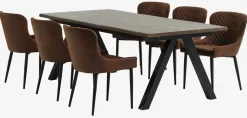 Mesas De Comedor|Conjuntos De Comedor>JYSK SANDBY + PEBRINGEMesa SANDBY L210 roble oscuro + 4 sillas PEBRINGE marrón Roble oscuro+Negro
