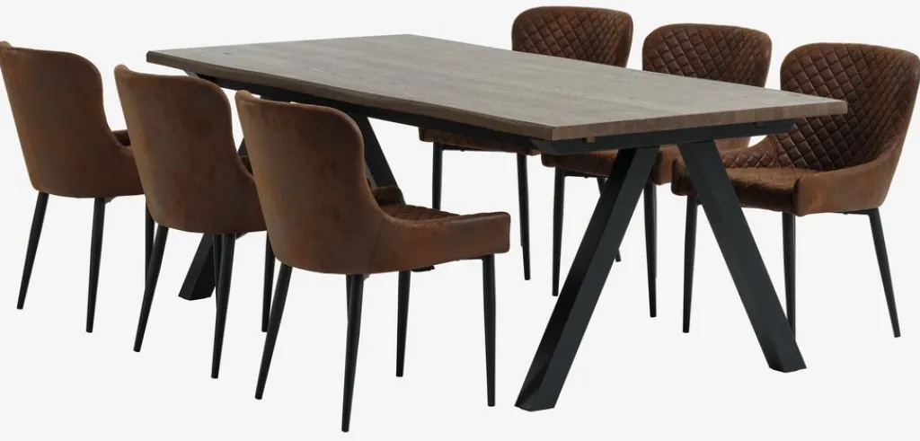 Mesas De Comedor|Conjuntos De Comedor>JYSK SANDBY + PEBRINGEMesa SANDBY L210 roble oscuro + 4 sillas PEBRINGE marrón Roble oscuro+Negro