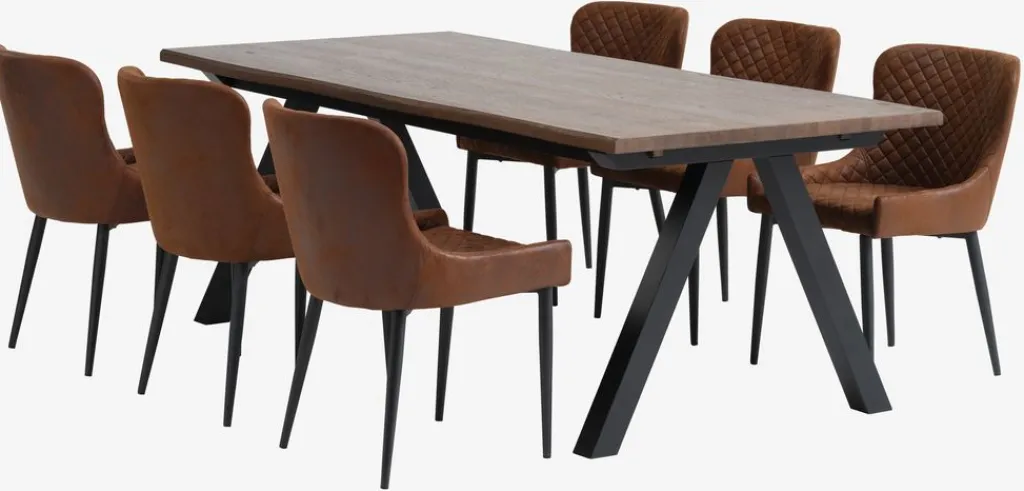Mesas De Comedor|Conjuntos De Comedor>JYSK SANDBY + PEBRINGEMesa SANDBY L210 roble oscuro + 4 sillas PEBRINGE marrón Roble oscuro+Negro