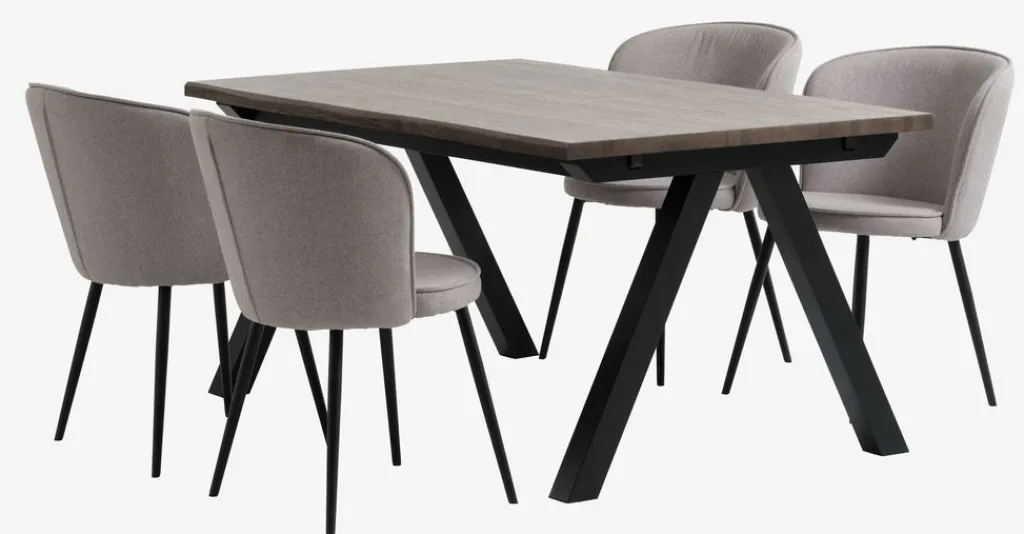 Mesas De Comedor|Conjuntos De Comedor>JYSK SANDBY + RISSKOVMesa SANDBY L160 roble oscuro + 4 RISSKOV gris claro Roble oscuro+Negro