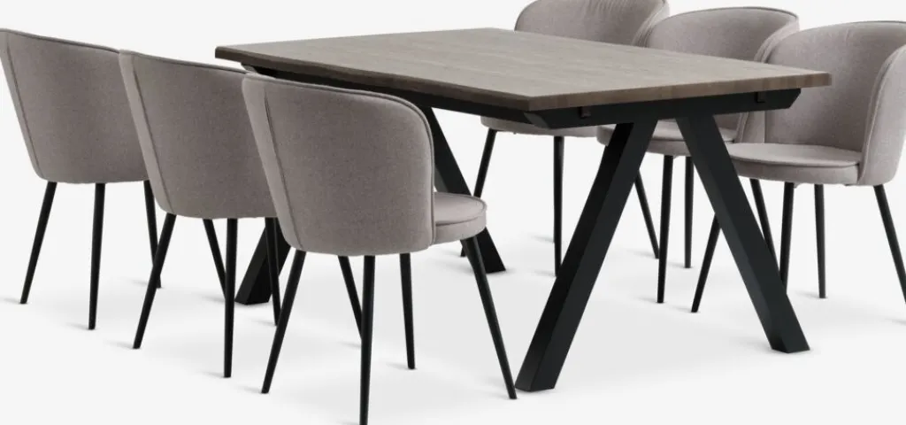Mesas De Comedor|Conjuntos De Comedor>JYSK SANDBY + RISSKOVMesa SANDBY L160 roble oscuro + 4 RISSKOV gris claro Roble oscuro+Negro