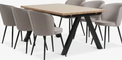Mesas De Comedor|Conjuntos De Comedor>JYSK SANDBY + RISSKOVMesa SANDBY L160 roble natural + 4 sillas RISSKOV gris claro Roble natural+Negro