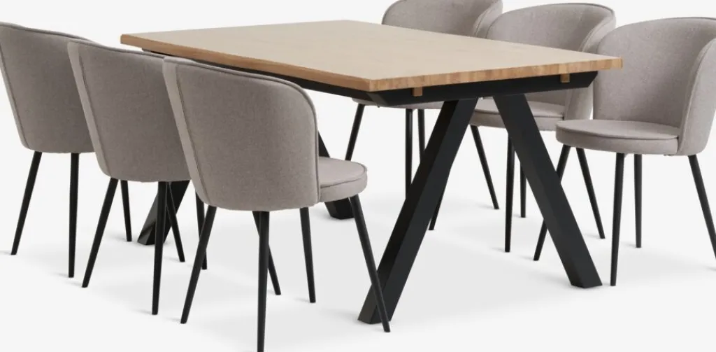 Mesas De Comedor|Conjuntos De Comedor>JYSK SANDBY + RISSKOVMesa SANDBY L160 roble natural + 4 sillas RISSKOV gris claro Roble natural+Negro