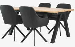Mesas De Comedor|Conjuntos De Comedor>JYSK SANDBY + ROSTRUPMesa SANDBY L160 roble natural + 4 sillas ROSTRUP negro Roble natural+Negro