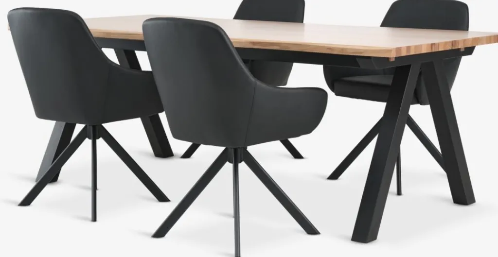Mesas De Comedor|Conjuntos De Comedor>JYSK SANDBY + ROSTRUPMesa SANDBY L210 roble natural + 4 sillas ROSTRUP negro Roble natural+Negro