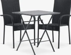 Conjuntos Mesa Y Sillas De Jardín>JYSK SANDVIKA + GUDHJEMMesa SANDVIKA L65 + 2 sillas GUDHJEM negro