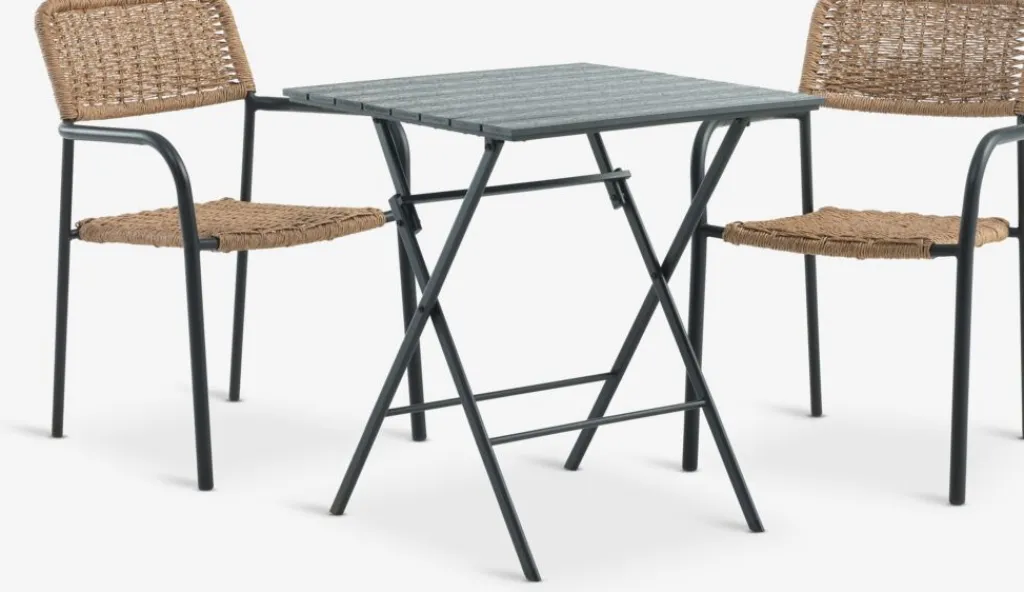Conjuntos Mesa Y Sillas De Jardín>JYSK SANDVIKA + ORKANGERMesa SANDVIKA L65 + 2 sillas ORKANGER natural Negro