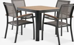 Conjuntos Mesa Y Sillas De Jardín>JUTLANDIA SIRDAL + SIRDALMesa SIRDAL L91 madera dura + 4 sillas SIRDAL gris