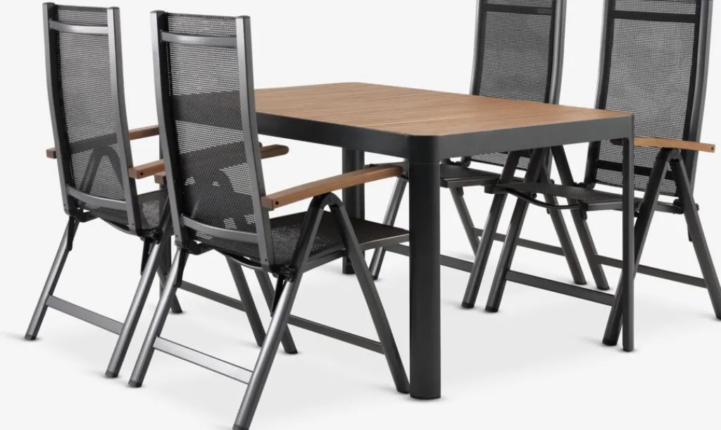 Conjuntos Mesa Y Sillas De Jardín>JUTLANDIA SIRDAL + SIRDALMesa SIRDAL L149 madera dura + 4 sillas SIRDAL gris