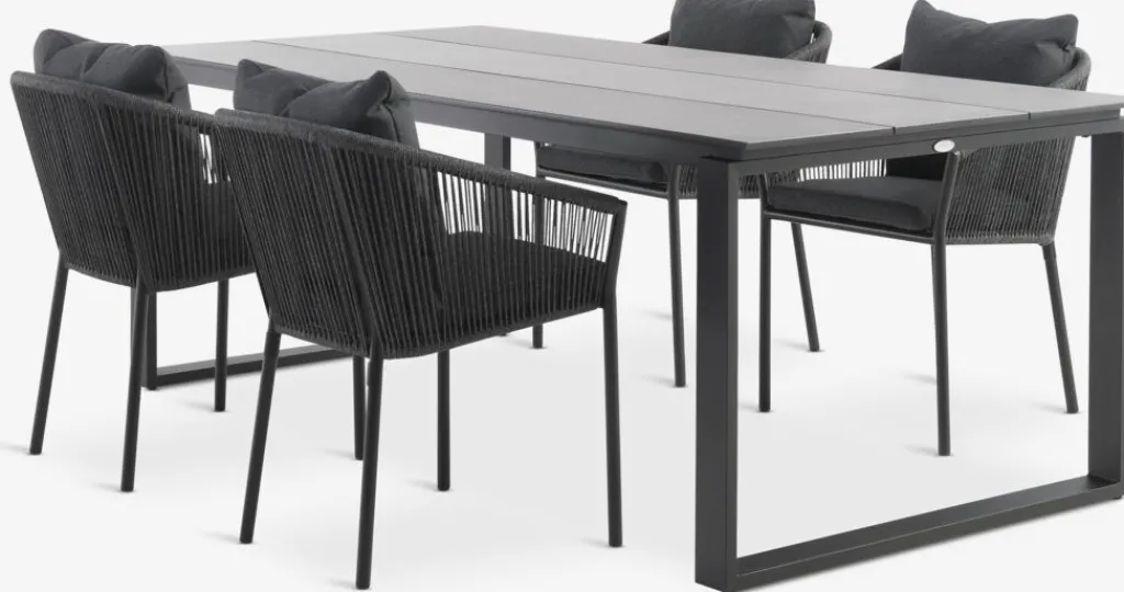 Conjuntos Mesa Y Sillas De Jardín>JUTLANDIA SONNERUP + GILJAMesa SONNERUP L215 + 4 sillas GILJA gris