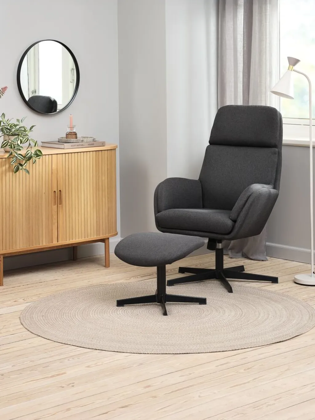 Sillones>JYSK TANKEDALSillón reclinable con reposapiés TANKEDAL tela Gris oscuro