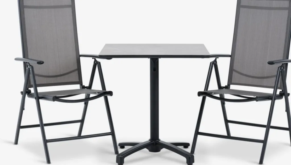 Conjuntos Mesa Y Sillas De Jardín>JYSK TIPMOSE + MELLBYMesa TIPMOSE L70 gris + 2 sillas MELLBY negro