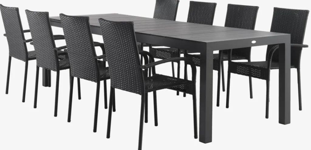 Conjuntos Mesa Y Sillas De Jardín>JYSK TYDAL + GUDHJEMMesa TYDAL L208/272 + 4 sillas GUDHJEM negro