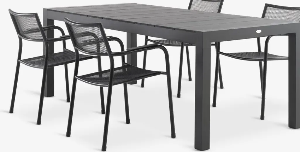 Conjuntos Mesa Y Sillas De Jardín>JUTLANDIA TYDAL + HEMSEDALMesa TYDAL L208/272 + 4 sillas HEMSEDAL negro