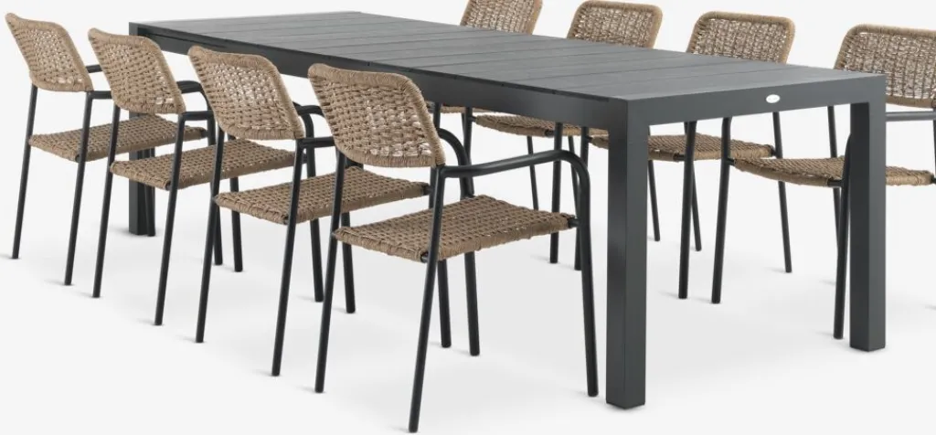 Conjuntos Mesa Y Sillas De Jardín>JYSK TYDAL + ORKANGERMesa TYDAL L208/272 negro + 4 sillas ORKANGER natural