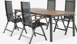 Conjuntos Mesa Y Sillas De Jardín>JUTLANDIA ULBJERG + SIRDALMesa ULBJERG L214/297 madera dura + 4 sillas SIRDAL gris