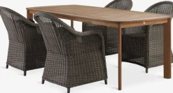Conjuntos Mesa Y Sillas De Jardín>JYSK UVDAL + GAMMELBYMesa UVDAL L223 madera dura + 4 sillas GAMMELBY gris