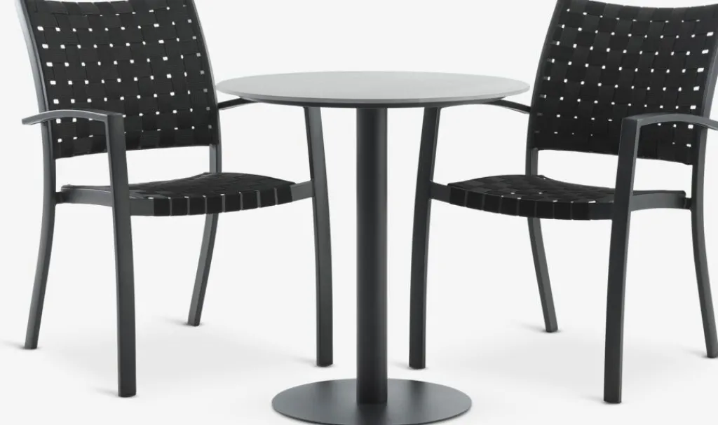 Conjuntos Mesa Y Sillas De Jardín>JYSK VAMDRUP + GLOMFJORDMesa VAMDRUP Ø70 gris + 2 sillas GLOMFJORD negro