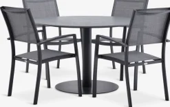 Conjuntos Mesa Y Sillas De Jardín>JYSK VAMDRUP + STRANDBYMesa VAMDRUP Ø120 + 4 sillas STRANDBY gris