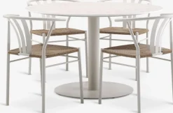 Conjuntos Mesa Y Sillas De Jardín>JYSK VAMDRUP + TAGMARKMesa VAMDRUP Ø120 + 4 sillas TAGMARK beis