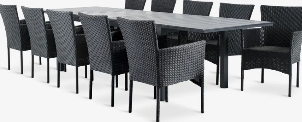 Conjuntos Mesa Y Sillas De Jardín>JUTLANDIA VATTRUP + AIDTMesa VATTRUP L206/321 + 4 sillas AIDT negro