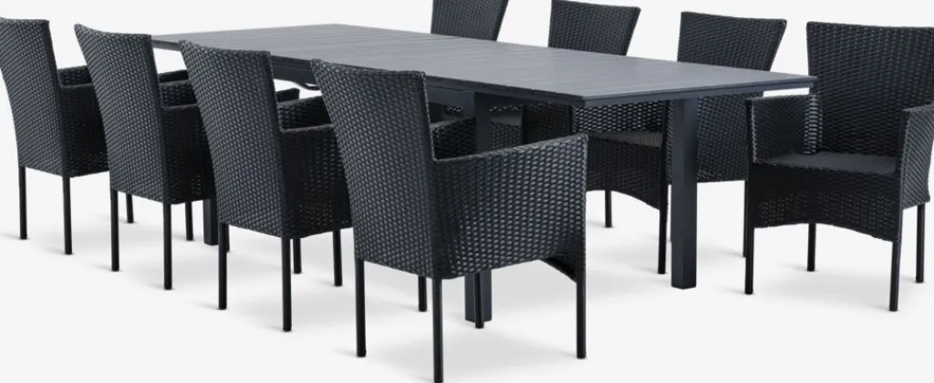 Conjuntos Mesa Y Sillas De Jardín>JUTLANDIA VATTRUP + AIDTMesa VATTRUP L172/276 + 4 sillas AIDT negro
