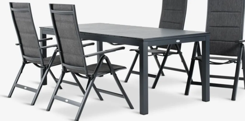Conjuntos Mesa Y Sillas De Jardín>JUTLANDIA VATTRUP + MYSENMesa VATTRUP L206/321 negro + 4 sillas MYSEN gris