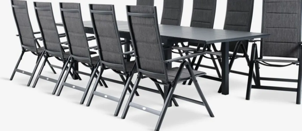 Conjuntos Mesa Y Sillas De Jardín>JUTLANDIA VATTRUP + MYSENMesa VATTRUP L206/321 negro + 4 sillas MYSEN gris