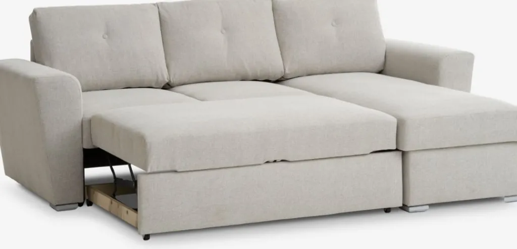 Sofás Cama|Sofás Cama>JYSK VEJLBYSofá cama chaise longue VEJLBY tela arena claro Arena clara