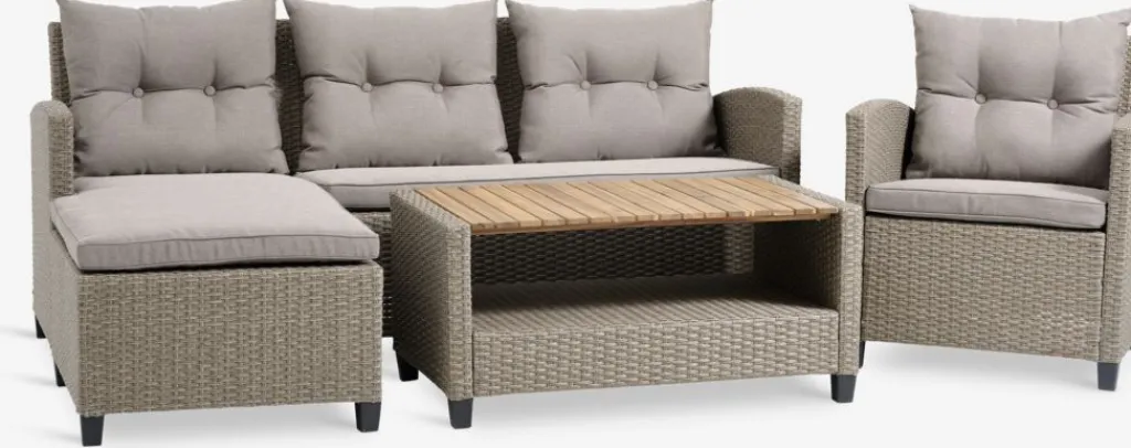 Conjuntos Mesa Y Sillas De Jardín|Muebles De Jardín>JYSK VENConjunto muebles jardín VEN 4 plazas chaise longue Natural