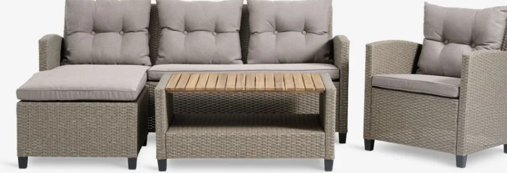 Conjuntos Mesa Y Sillas De Jardín|Muebles De Jardín>JYSK VENConjunto muebles jardín VEN 4 plazas chaise longue Natural
