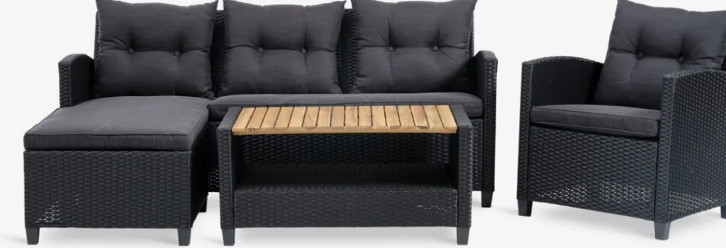 Conjuntos Mesa Y Sillas De Jardín|Muebles De Jardín>JYSK VENConjunto muebles jardín VEN 4 plazas con chaise longue Negro
