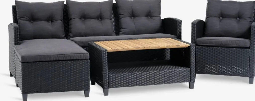 Conjuntos Mesa Y Sillas De Jardín|Muebles De Jardín>JYSK VENConjunto muebles jardín VEN 4 plazas con chaise longue Negro
