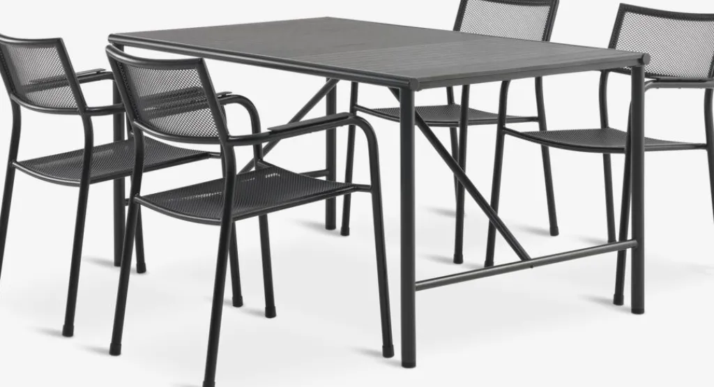 Conjuntos Mesa Y Sillas De Jardín>JYSK VIERLI + HEMSEDALMesa VIERLI L149 + 4 sillas HEMSEDAL negro
