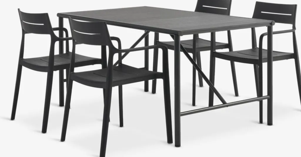 Conjuntos Mesa Y Sillas De Jardín>JYSK VIERLI + INGSTRUPMesa VIERLI L149 + 4 sillas INGSTRUP negro