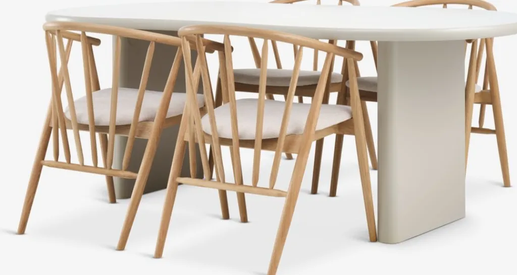 Mesas De Comedor|Conjuntos De Comedor>JYSK VORDINGBORG + LYKSBORGMesa VORDINGBORG L198 beis + 4 LYKSBORG roble natural